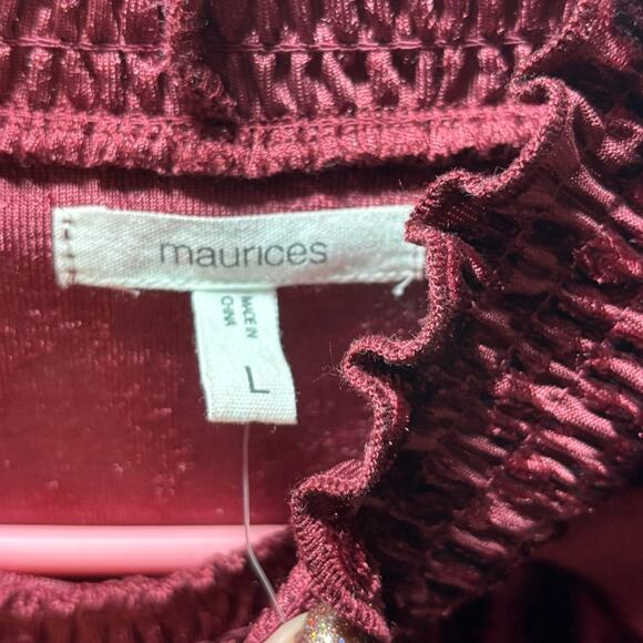 Maurices Velvet Floral Burnout Mock Neck Blouse Burgundy Maroon Women’s Large - Picture 2 of 6